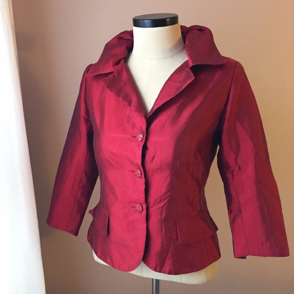 Victor Costa Jackets & Blazers - Victor Costa Red Duponi Silk Blazer 6
